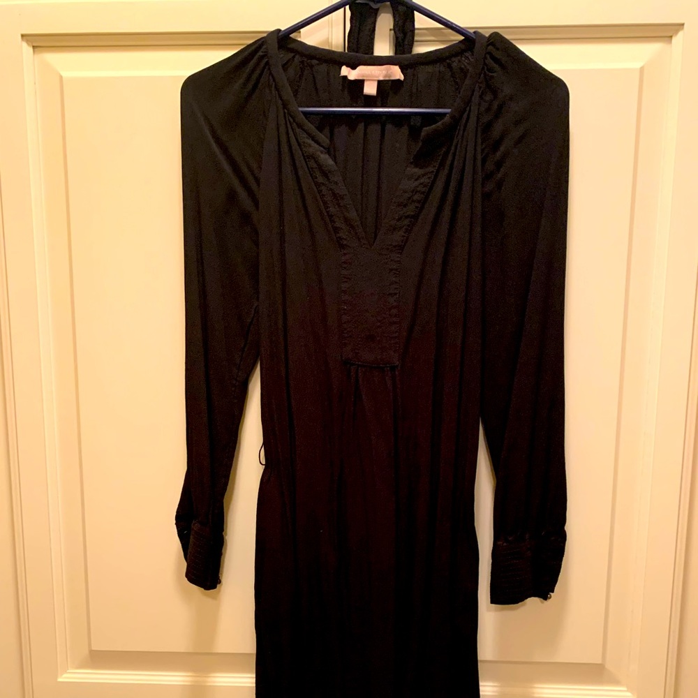 Banana Republic Size 2 Long Sleeve Black Sheer Linen Dress